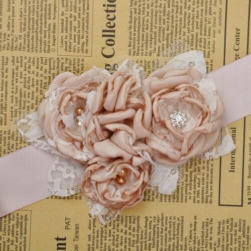 Fashion Burn flower sash belt women belt kids girl sash belt Wedding Belt Beige