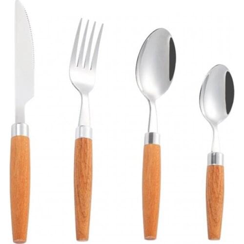 1PC Wooden Handle Stainless Steel Spoon Knife Fork Japanese Creative Tableware Steak Table Knife Fork Spoon Dessert Fork Cutlery