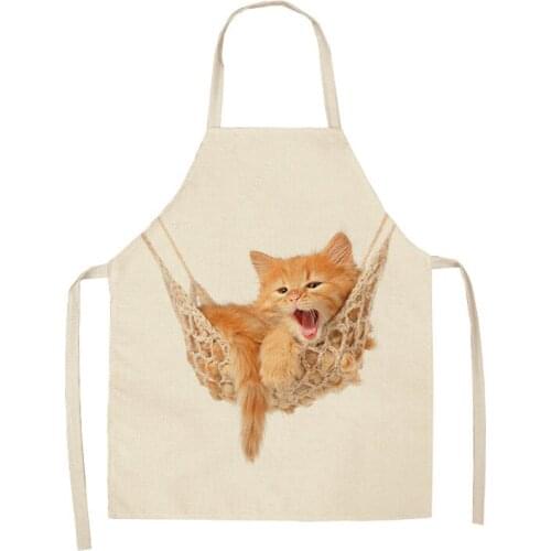 1Pcs Lovely Cat Pattern Kitchen Apron for Women Cotton Linen Bibs Household Cleaning Pinafore Home Cooking Aprons barber apron