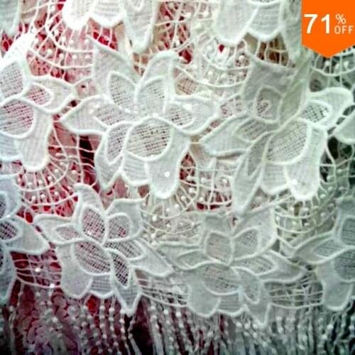 2018 new African flowers guipure lace sequin white color laces fabric for patchwork embroidery dresss clothing for dress sewing