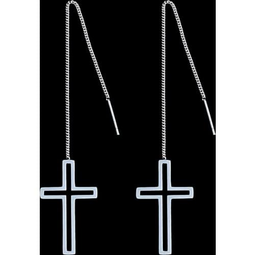 2020 stainless steel jewelry korean dangle drop long cross earrings hanging female brincos earring fashion charms women jewelry