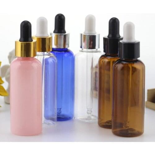 5/20/50/100pcs 50ml 4Colors Empty Plastic PET Dropper Bottle For Essential Oil 50cc Rubber Dropper Bottles Cosmetic Container