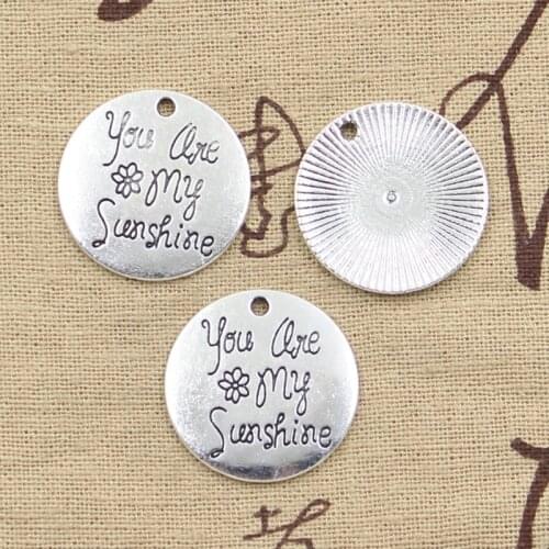 8pcs Charms Plates You Are My Sunshine 25x25mm Antique Silver Color Pendants DIY Crafts Making Findings Handmade Tibetan Jewelry