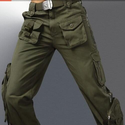 Cargo Pants Men Outwear Multi Pocket Tactical Military Army Straight Slacks Pants Trousers Overalls Zipper Pocket Male Pants