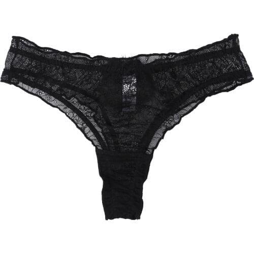 Women See-through Lace Panties Black Low Rise Briefs Erotic Sexy Lingerie Underpants Thongs G-String with Removable Fluffy Ball