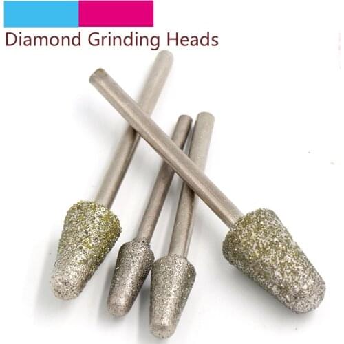 5pcs 2.35/3mm Shank B Diamond Grinding Head Bullet Coated Mounted Bit Burrs For Jade Metal Stone Dremel Rotary Tool Accessories