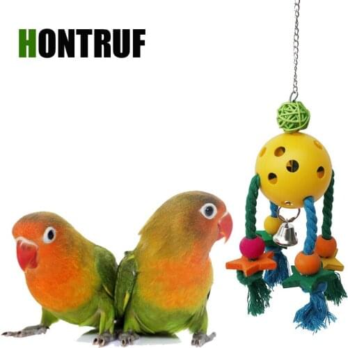 Parrot Toy Bird Toy Bite Plastic Toy Ball Boring Cotton Rope Bite Ball Wooden Bite Toy Bell Toy