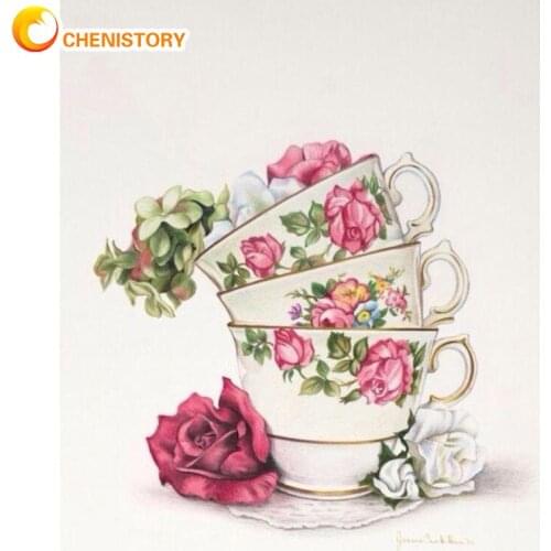 CHENISTORY Modern DIY Painting By Numbers Flowers Cup Canvas Pictures Oil Painting For Living Room Wall Art Home Design Decor
