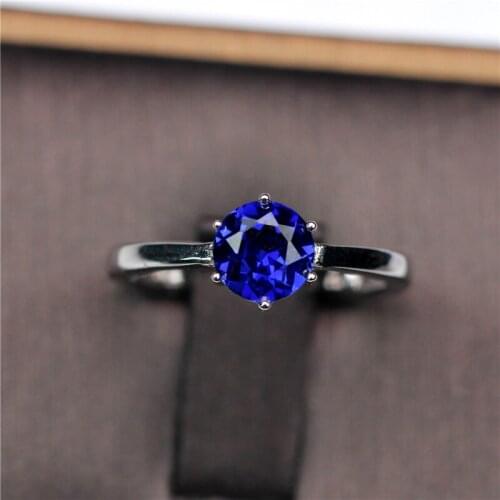 1CT blue stone ring S925 silver colored stone rings blue with purple classic six claw Setting Simple women gifts
