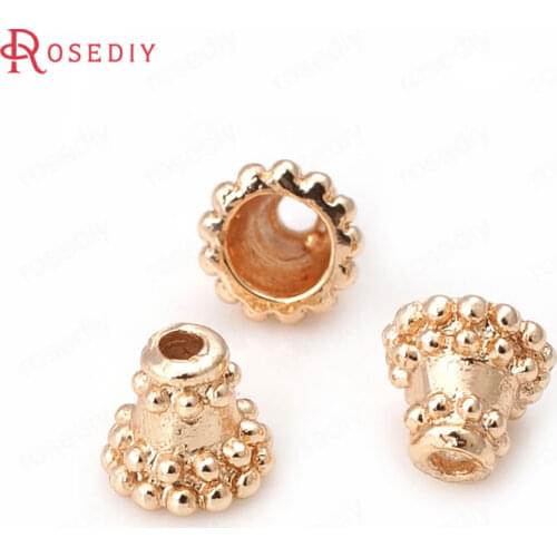 10PCS 8MM 24K Champagne Gold Color Plated Brass Speaker Beads Caps High Quality Diy Jewelry Accessories