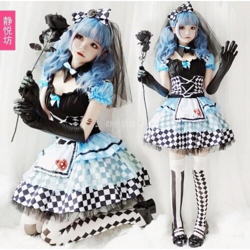 Halloween Costume Adult Girl Alice Maid Silk Vampire Clown Costume Loli Lolita Puff Dress Princess Sweet Lolita Dress