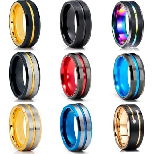 Fashion 8MM Mens Tungsten Carbide Ring Red Groove Beveled Edge Ring Black Celtic Dragon Red carbon fibre Ring Men Wedding Band