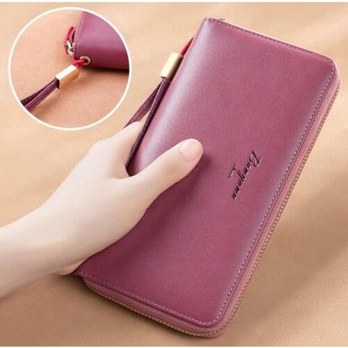 Fashion Genuine Leather Women Clutch Wallet Long Leather Female Wallets Hasp Cell Phone Card Holder Coin Purse Purple 2020 New