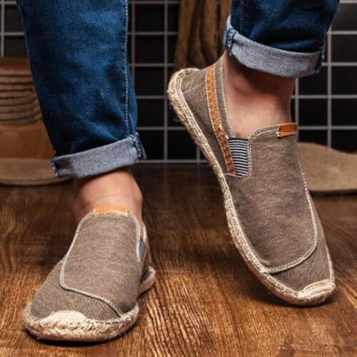Mens Casual Vintage Loafers Flat Hemp Bottom Fishermen Shoes Driving Soft Shoes Holiday Beach Sailing Bohemian Size 38-44