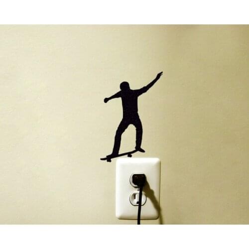 Young Man Is Playing Skateboarding Light Switch Sticker And Graphics For Kids Room Boy Room Home Design Decal GA341
