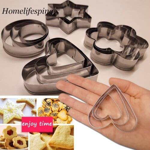 Stainless Steel Cookie Biscuit DIY Mold Star Heart Round Flower Shape Cutter Baking Mould Tools (12pcs/1set) Kitchen accessories