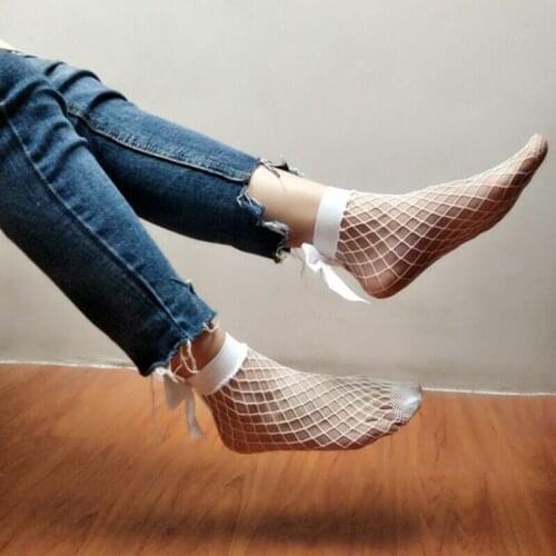 Summer Fishnet Socks Womens Harajuku Breathable Bow Knot Socks Sexy Hollow Out Mesh Nets Socks Ladies Girl Lolita Style Bow Sox