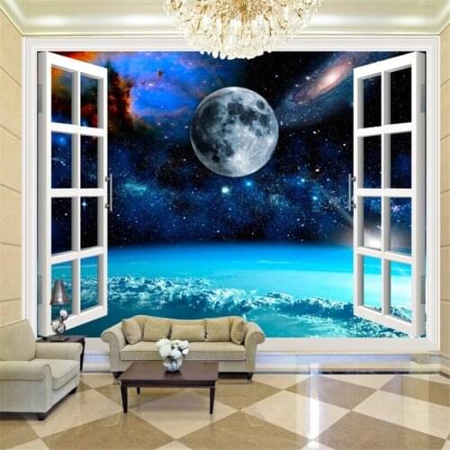 Beibehang Custom wallpaper 3d mural papel de parede window landscape outer space background wall living room bedroom wallpaper