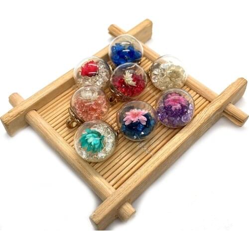 Wholesale 10 Pieces/pack of Glass Ball Colorful Dried Flower Pendant Colorful Diamond Glass Beads DIY Jewelry Making Size 16Mm