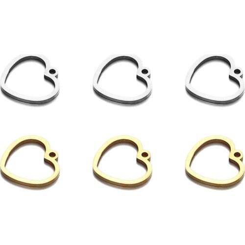 10pcs/Lot Real Stainless Steel Hollow Out 11mm Heart Charms Pendants for DIY Making Necklace Bracelet Fashion Jewelry