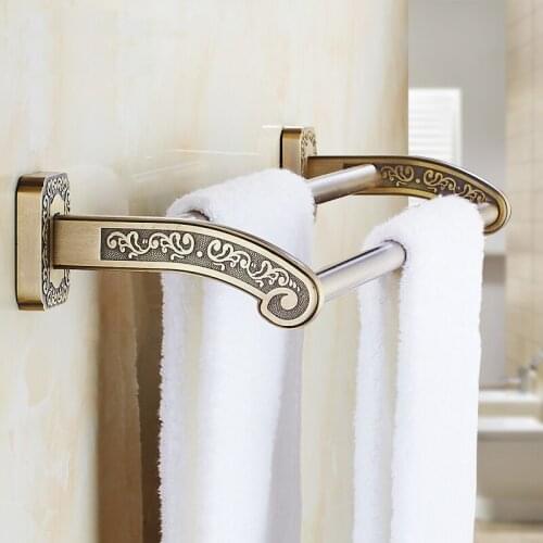 Carved Antique style Zinc-Alloy bathroom towel bars, Retro wall toilet hanging towel rack shelf, Double towel bars rack vintage