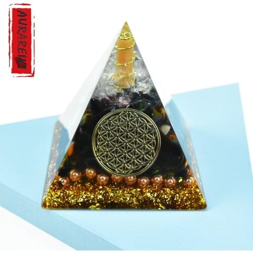 Seven Colors Glass Stone Orgone Pyramid Handmade White Crystal Flower Of Life Symbol Meditation Yoga Energy Generator Healing