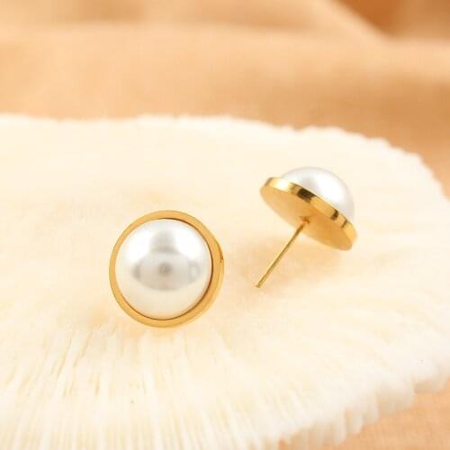 Stainless steel earrings pearl for women earrings circle Jewelry Stud earrings Female Gift women jewelry accessories wholesale