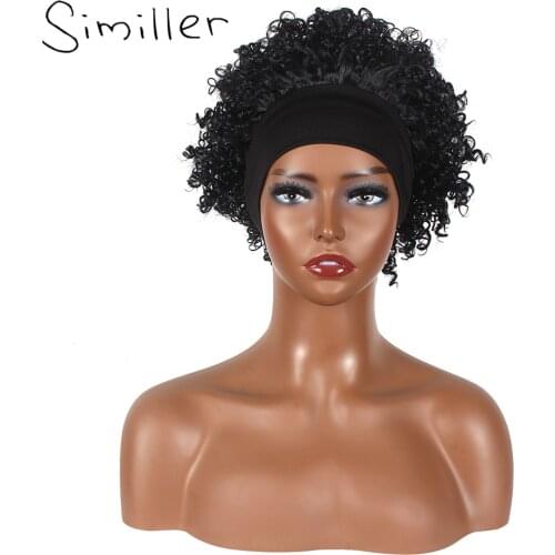 Similler Synthetic Hair Short Curly Women Afro Wigs Heat Resistance Black Headband Wig for Daily Use