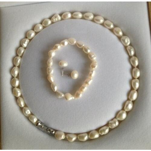 Eternal wedding Women Gift word 925 Sterling real natural big pearl Buy special 18" necklace earings 7.5" bracelet sets