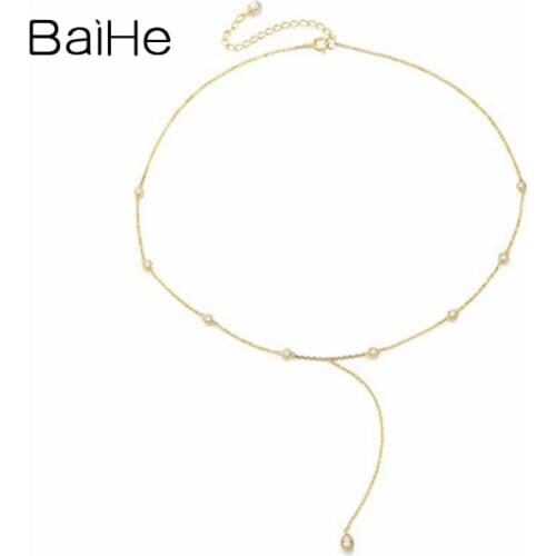 BAIHE Solid 18K Yellow Gold H/SI 0.30ct Natural Diamond Trendy Fine Jewelry Gift Beautiful diamond Necklaces