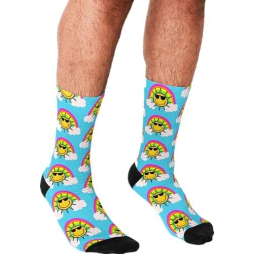 Funny Mens socks Smiling Sun and Rainbow Pattern Printed hip hop Men Happy Socks cute boys street style Crazy Socks for men
