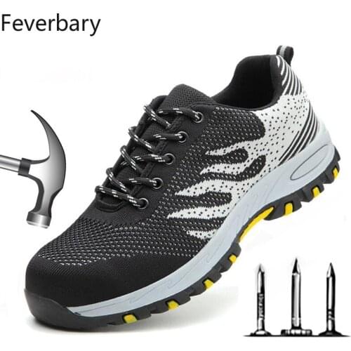 Feverbary Unisex Safety Shoes Men Indestructible Steel Toe Cap Anti-smash Work Boots Outdoor Hiking Fashion Casual Shoes