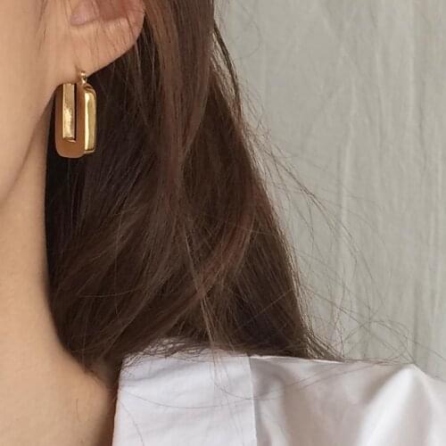 AENSOA Gold Color Square Metal Hoop Earrings for Women Circle Shape Geometric Earrings 2021 Trendy Fashion Jewelry pendientes