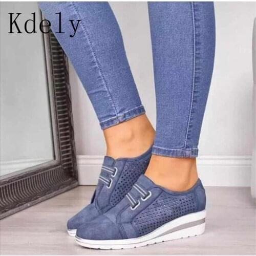 New High Heel Lady Casual Women Sneakers Leisure Platform Shoes Breathable Height Increasing Shoes Women Flats Flock Plus 35-43