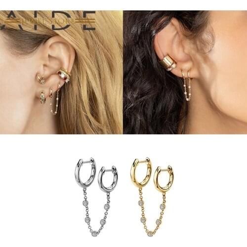 Aide 925 Sterling Silver Trendy Vintage Hoop Earring for Women pendientes plata 925 orecchini donna Chain Earring Gothic Jewelry