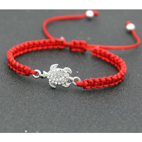 Minimalist Silver Color Sea Turtle Tortoise Charm Bracelet Red Rope Thread Chakra Bracelets For Women Boho Jewelry Love Gift