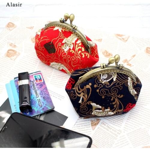 Alasir Women Coin Purse Chinese Style Small Girl Purse Mini Retro Shell Bag Lucky Koi Cotton Cute Money Bag