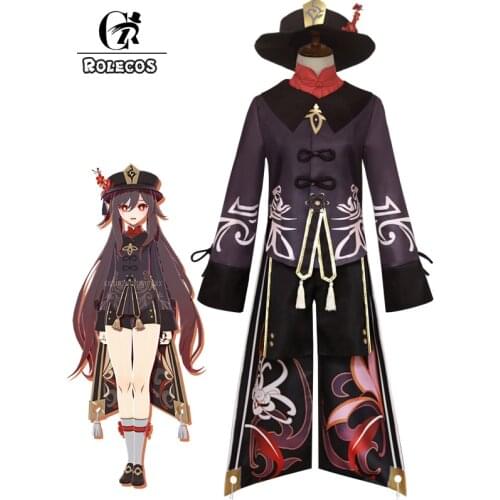 ROLECOS Hu Tao Cosplay Costume Game Genshin Impact Hutao Cosplay Costume Women Uniform Outfit Coat Pants Shirt Hat Full Set