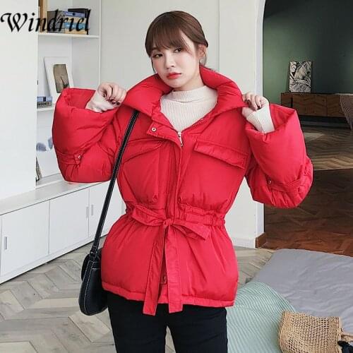 Oversize Winter Jacket Coat New Loose Winter Parkas Cute Drawstring Padded Clothing Big Pockets Wadded Jackets Female Windriel