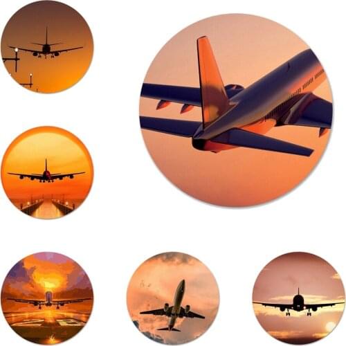 58mm Airplane At The Sunrise aircraft plane Icons Pins Badge Decoration Brooches Metal Badges For Backpack Decoration