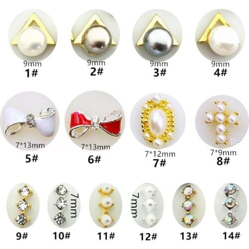 10pcs/lot Korea 3D Alloy Nail Decorations Metal Bow Nail Art Accessories Glitter Rhinestone Pearl Nail Parts Charm Nail Supplies