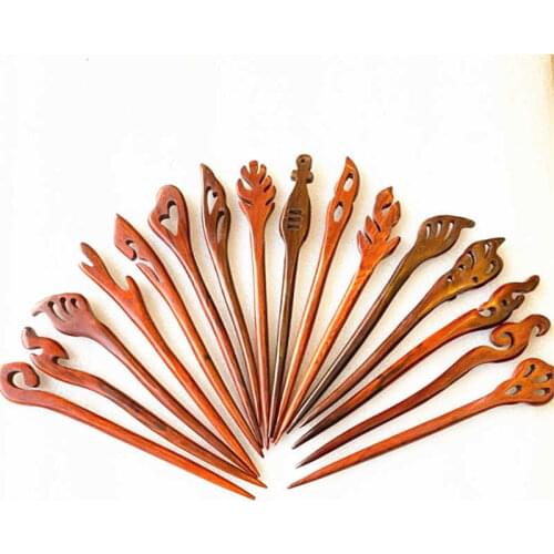 10PCS Hairsticks Natural Sandalwood Hand Carved Hairpins for Lady Many Designs Chinese Traditional Ancient Hairware L070