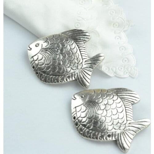 2 pcs Antique Silver Plated Zinc Alloy fish Charms Pendants for Jewelry Making DIY Handmade Craft 44*40*5 mm 1948I