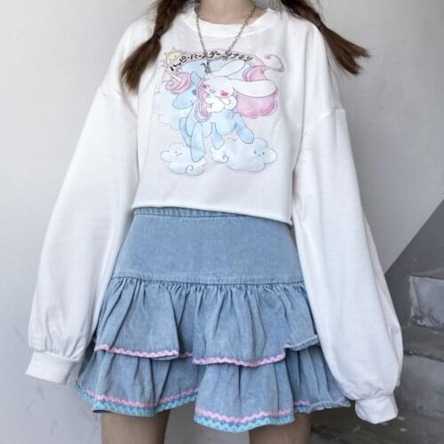 2021 Kawali Denim Skirts Women Sweet High Street Ball Gown Mini Skirt Female Sexy Lolita Party Jeans Skirt