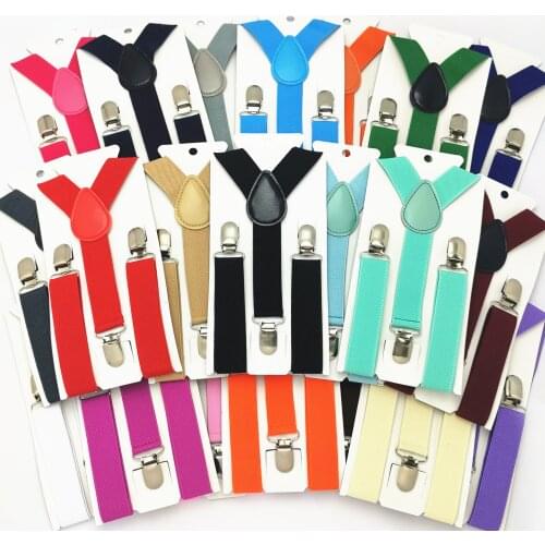 42 Solid Color Kids Elastic Suspenders Colorful Child Adjustable Strap 3 Clips Braces For Party Suit Skirt Accessories Gift