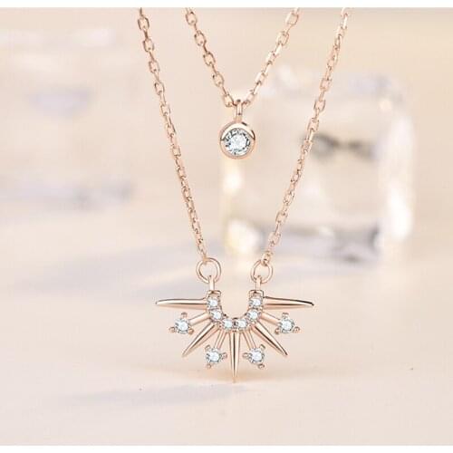 925 Sterling Silver Sun Shiny Zircon Double Layers Plated 14K Gold Wedding Charming Luxury Necklace Jewelry for Women Gift New
