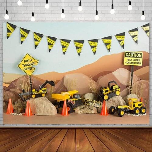 Avezano Construction Birthday Backdrops Excavator Caution Boy Baby Shower Photography Backgrounds Photo Studio Photophone Decor