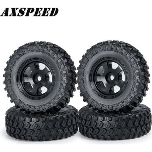 AXSPEED 4PCS Metal Wheel Rim and Rubber Tires Kit for 1/24 Axial SCX24 90081 RC Crawler Car Beadlock Wheels Parts