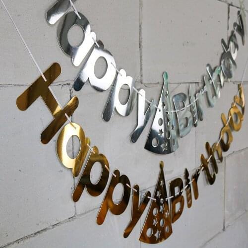 B. 1set Happy Birthday Letters Hanging Party Decor Banner Gold Silver Lovely Hang Hat Bunting for Kids Birthday Favor Banner