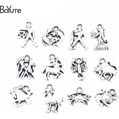 BoYuTe (12 Pieces/Set) Metal Alloy Antique Silver Zodiac Signs Charms Pendant Diy Hand Made Jewelry Accessories Wholesale